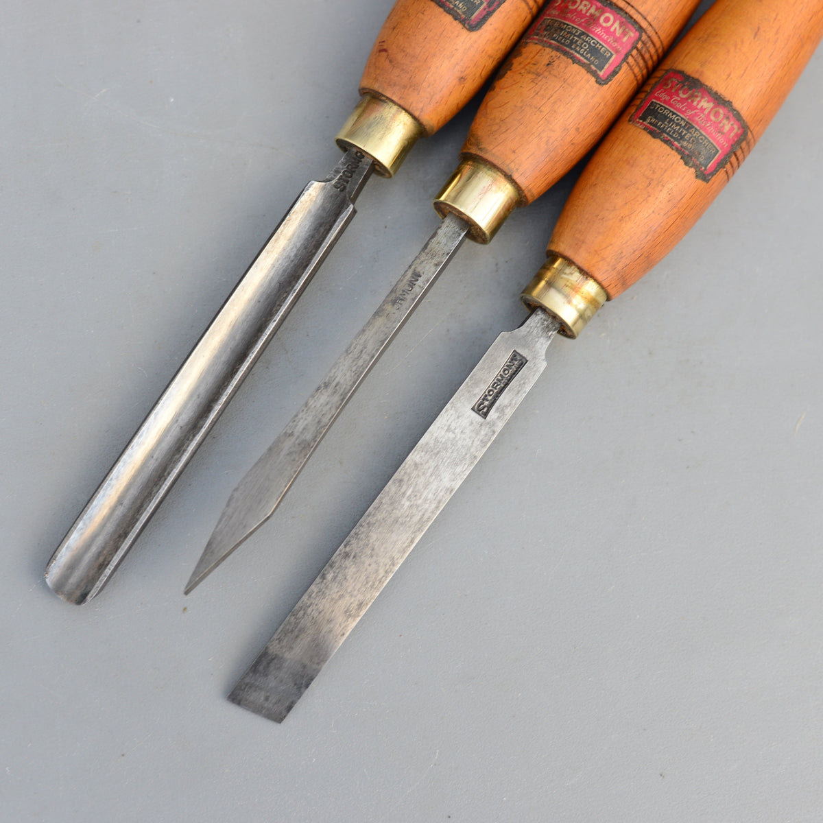 Lot de 3 outils de tournage vintage Mawhood I.Sorby, bédane et outil à tronçonner pour bois