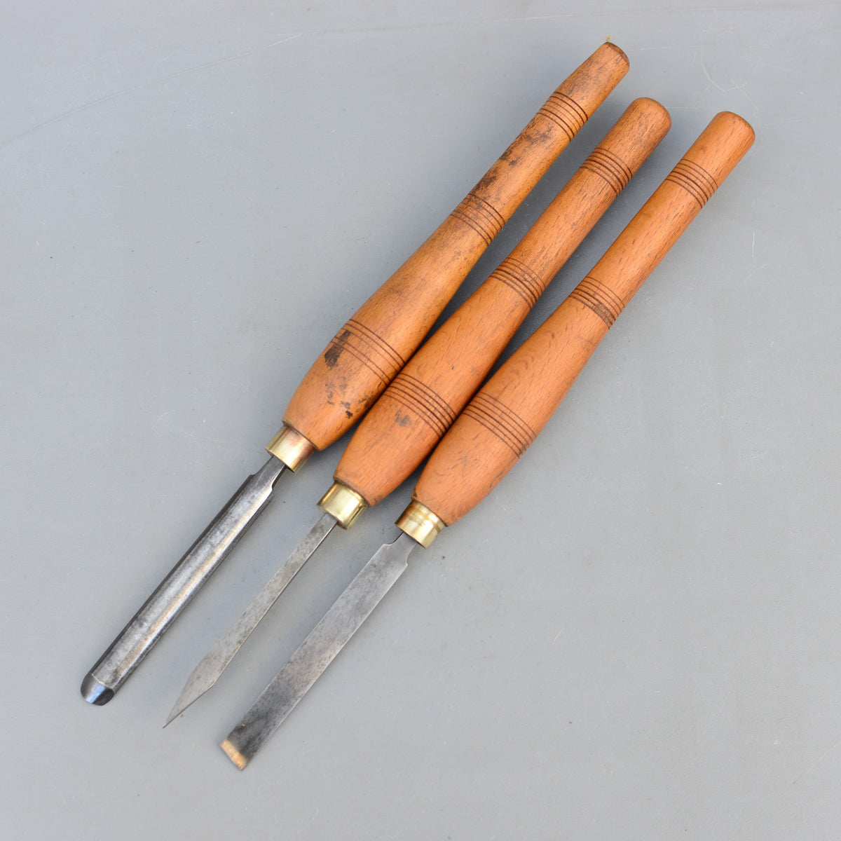 Lot de 3 outils de tournage vintage Mawhood I.Sorby, bédane et outil à tronçonner pour bois