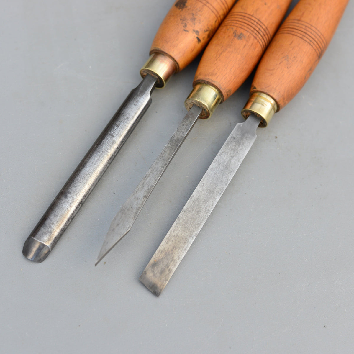 Lot de 3 outils de tournage vintage Mawhood I.Sorby, bédane et outil à tronçonner pour bois