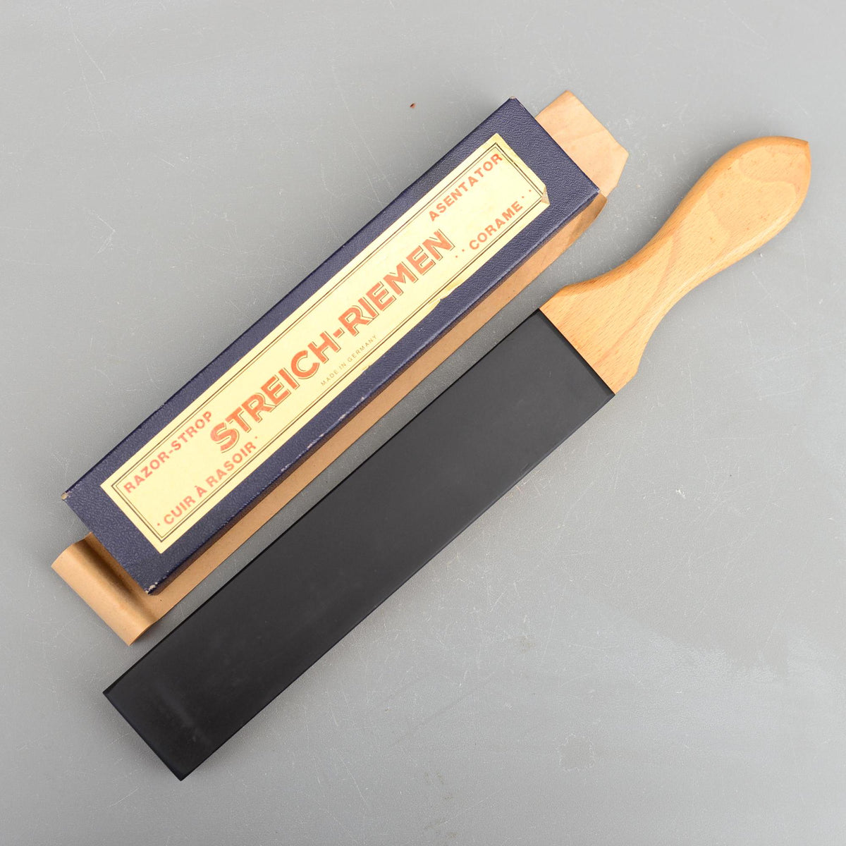 Vintage TIMESCO Streich Riemen Leather Razor Strop Hone Stone London