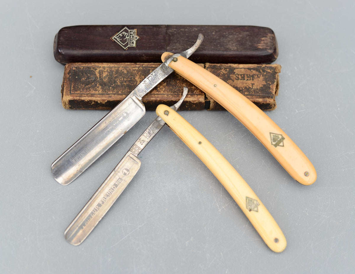 Set 2 Vintage PUMA Friseur Freund No 1 Straight Razors Solingen Germany