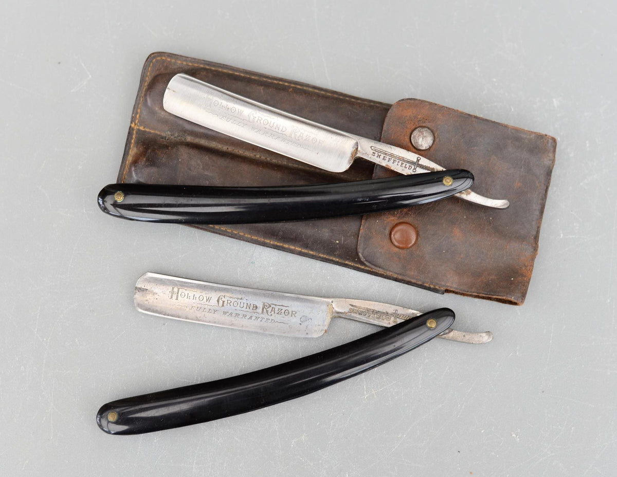 Set 2 Vintage Hollow Ground Sheffield Straight Razors Fully Warranted