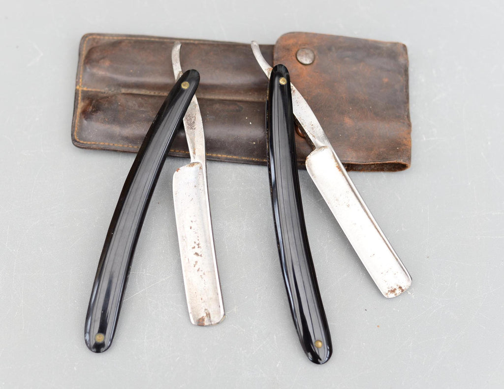 Set 2 Vintage Hollow Ground Sheffield Straight Razors Fully Warranted