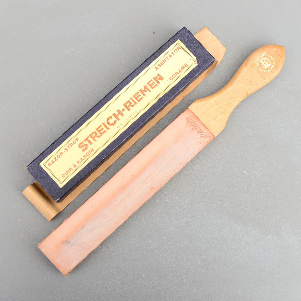 Vintage TIMESCO Streich Riemen Leather Razor Strop Hone Stone London