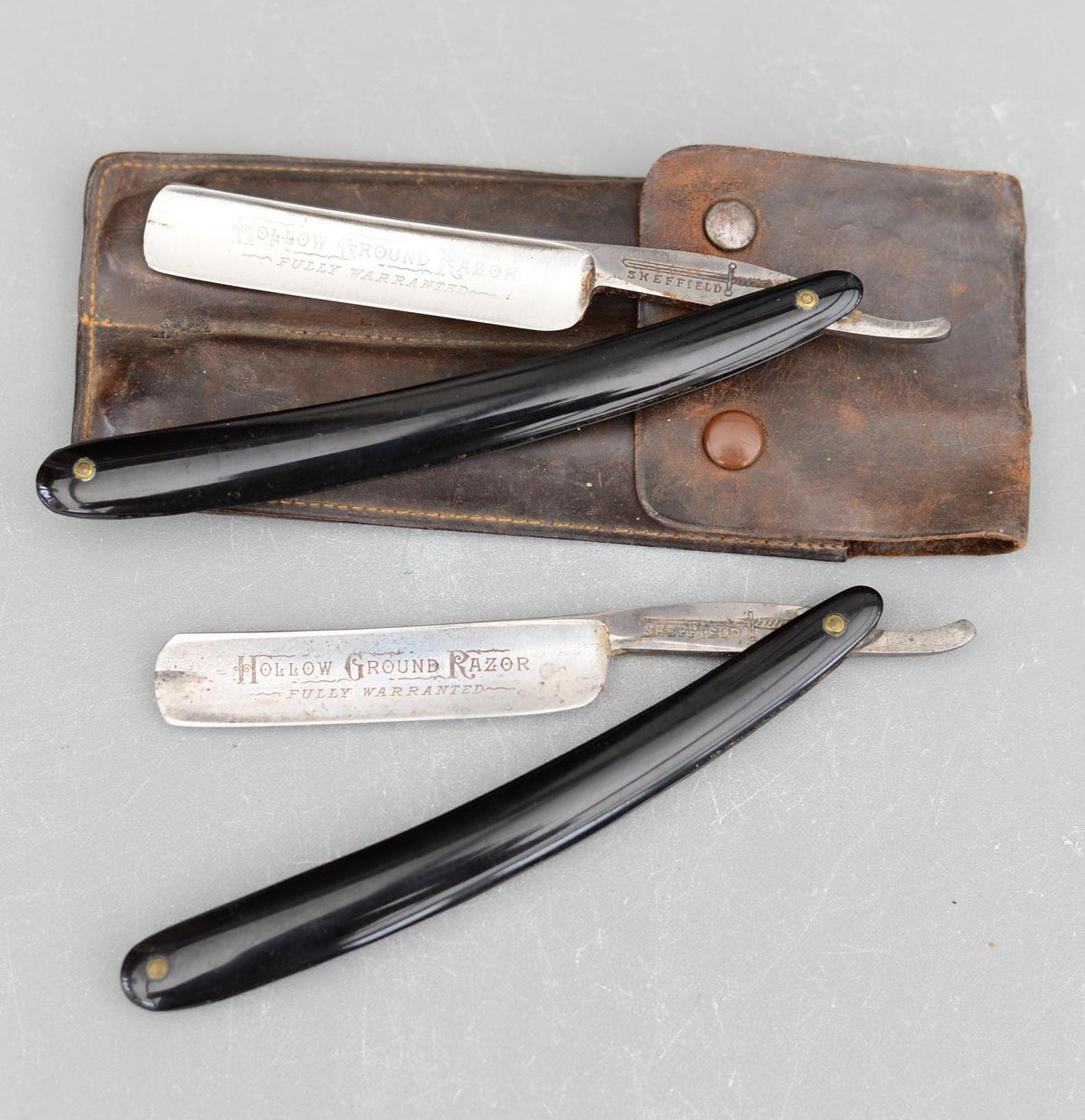 Set 2 Vintage Hollow Ground Sheffield Straight Razors Fully Warranted