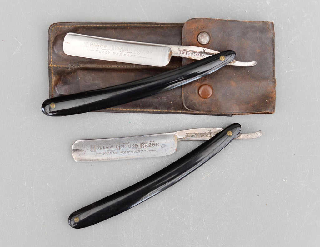 Set 2 Vintage Hollow Ground Sheffield Straight Razors Fully Warranted