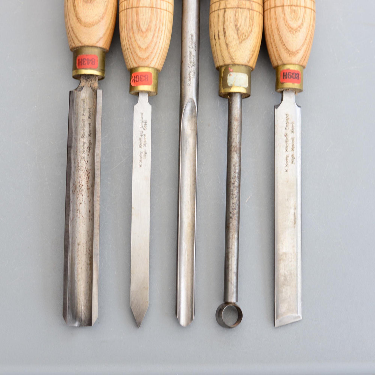 5 Vintage Robert Sorby Sheffield England HSS Skew Spindle Gouge Woodturning Bowl Round Tool Turning Lathe Tools