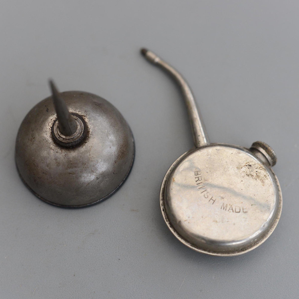 2 Vintage British Made Sewing Machine Small Round Oiler Oil Can Oilcan