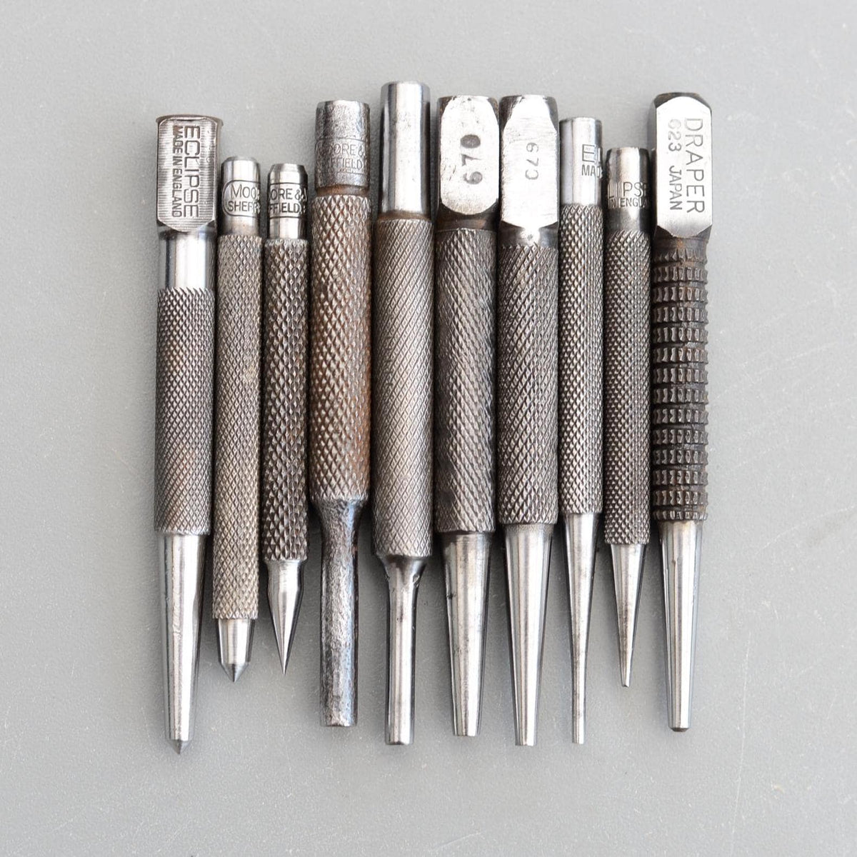 Set 10 Vintage Eclipse Moore Wright Draper Centre Punches Pin Nail Punch
