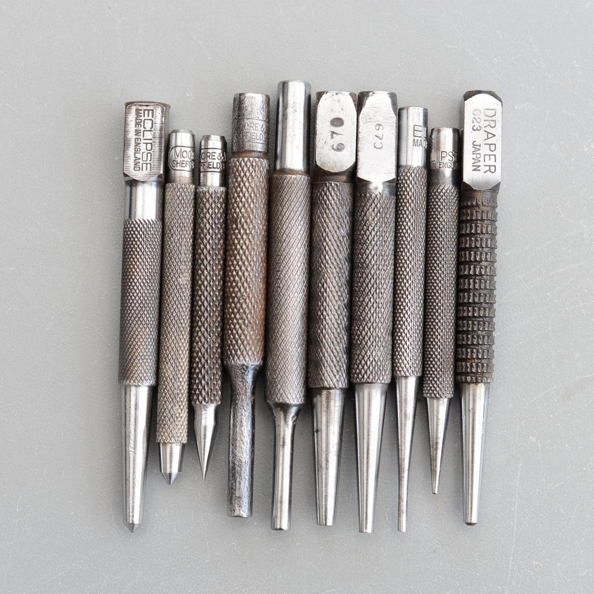 Set 10 Vintage Eclipse Moore Wright Draper Centre Punches Pin Nail Punch