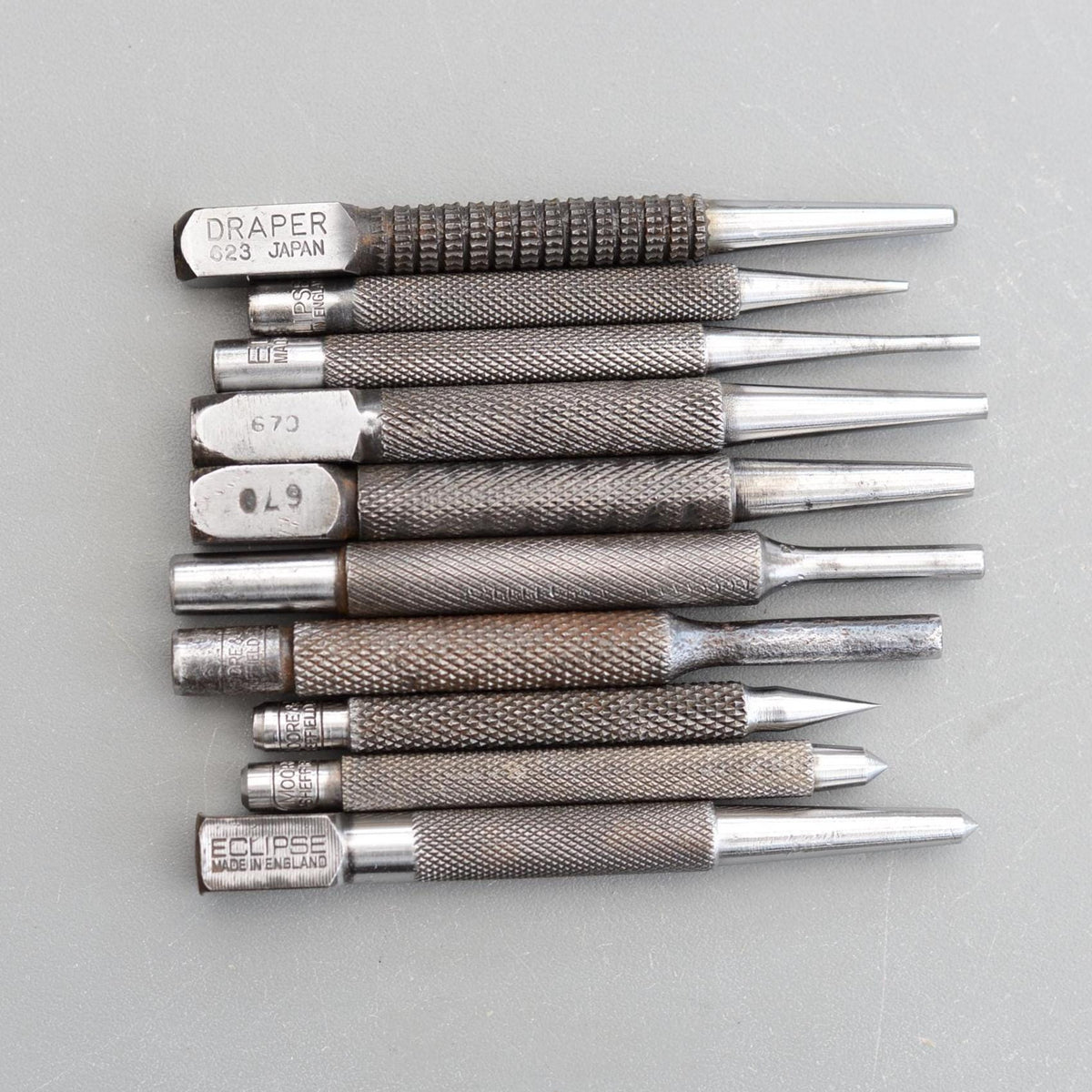 Set 10 Vintage Eclipse Moore Wright Draper Centre Punches Pin Nail Punch