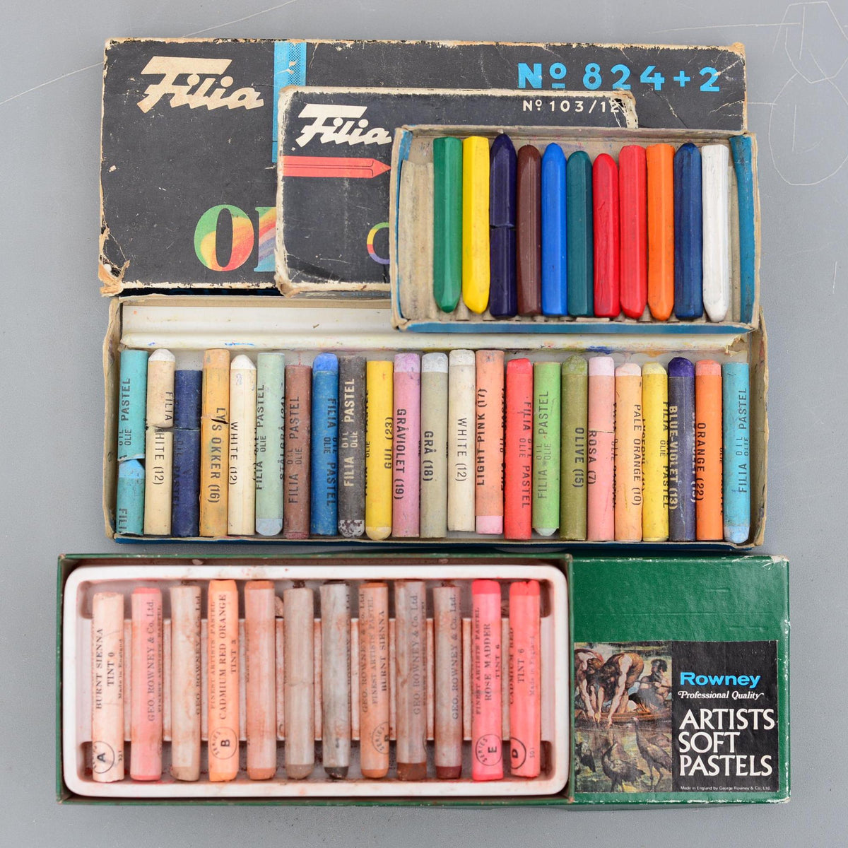 Set 46 Vintage Artist Soft Oil Pastel Oil Crayons Rowney UK Filia Denmark
