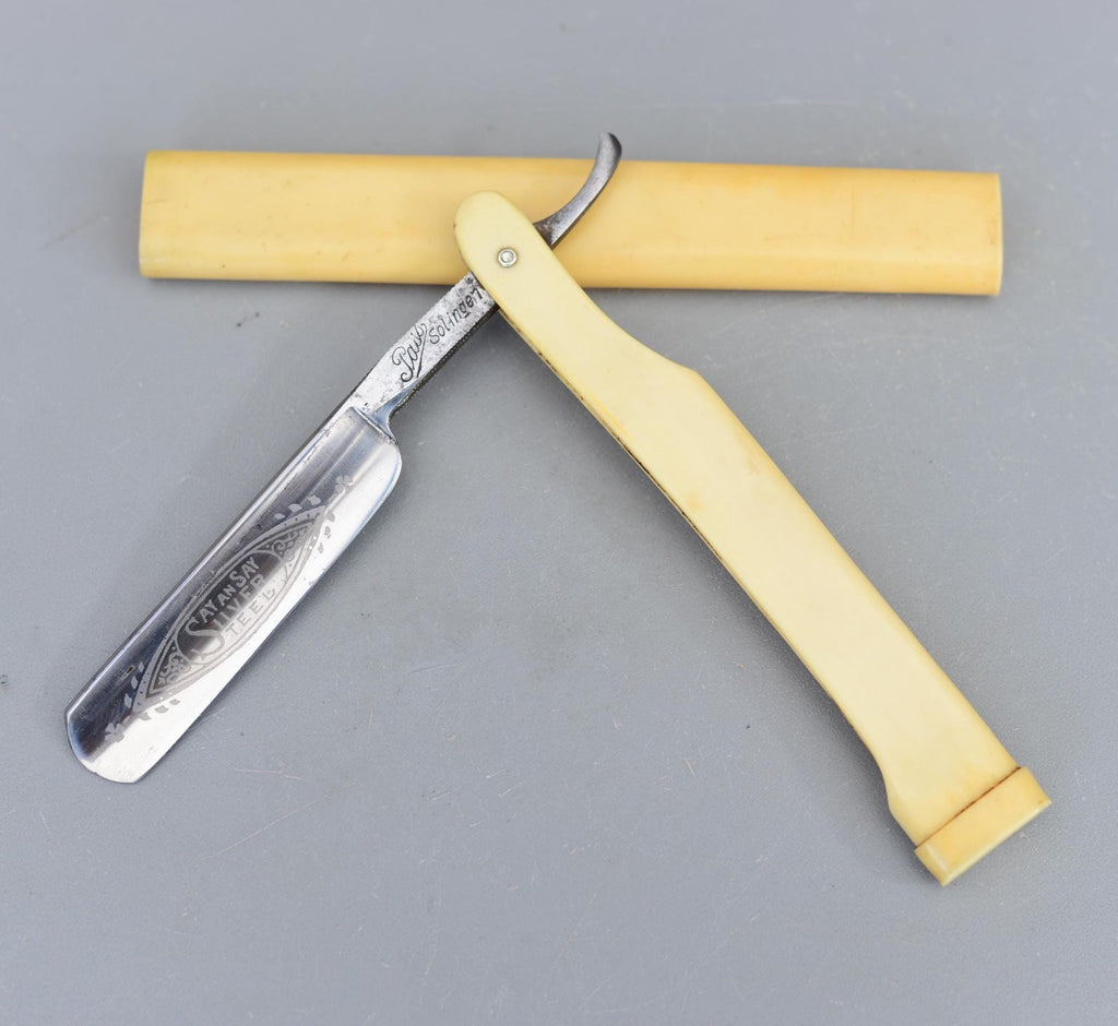 Vintage PASS Solingen Straight Razor Germany Say an Say Silver Steel
