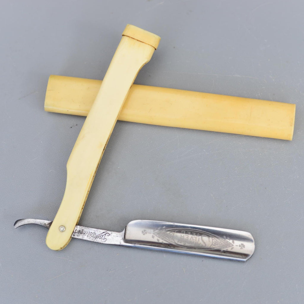 Vintage PASS Solingen Straight Razor Germany Say an Say Silver Steel