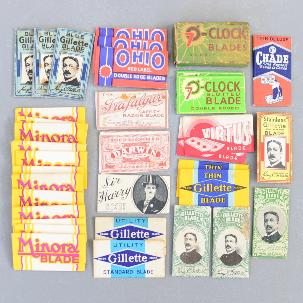 Vintage Set Safety Razor Blade & Wrappers Gillette Minora 7Oclock