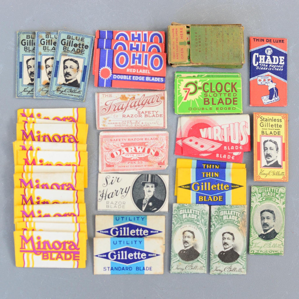 Vintage Set Safety Razor Blade & Wrappers Gillette Minora 7Oclock