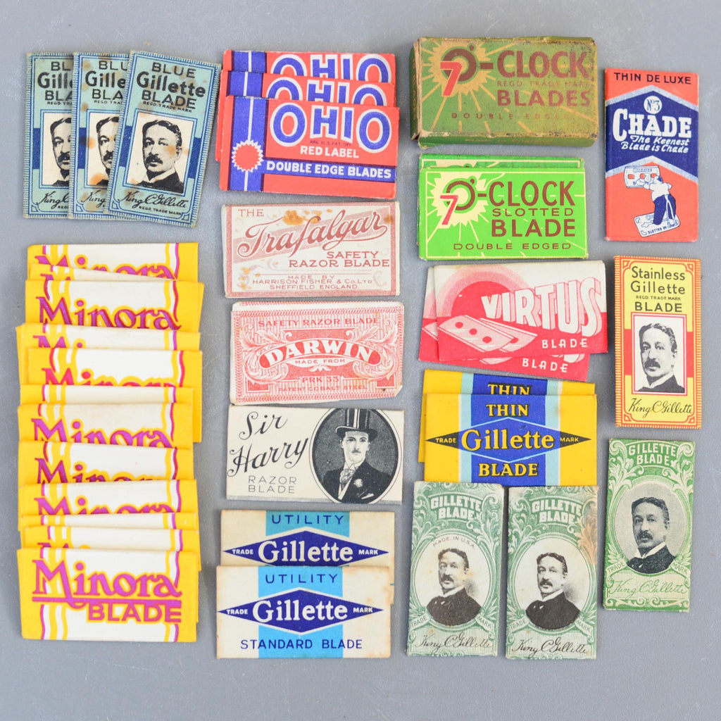 Vintage Set Safety Razor Blade & Wrappers Gillette Minora 7Oclock