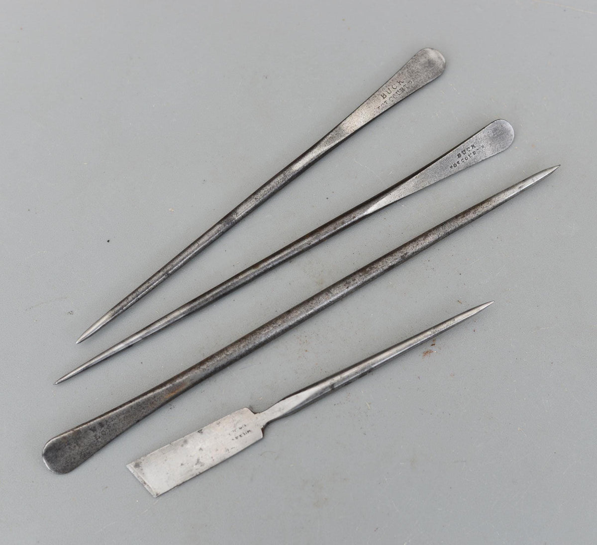 Set 4 Vintage Iron Carpenters Timber Scribe Mount Cutter Awl Joiner