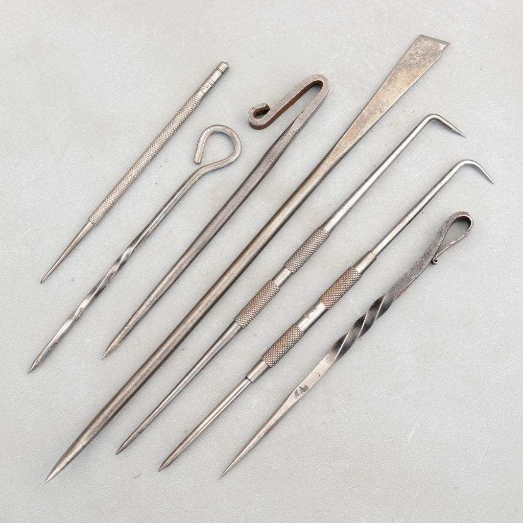 Set 7 Vintage Iron Carpenters Timber Scribe Mount Cutter Awl