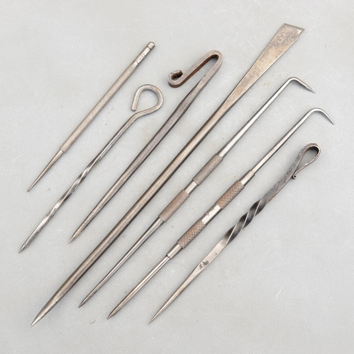 Set 7 Vintage Iron Carpenters Timber Scribe Mount Cutter Awl