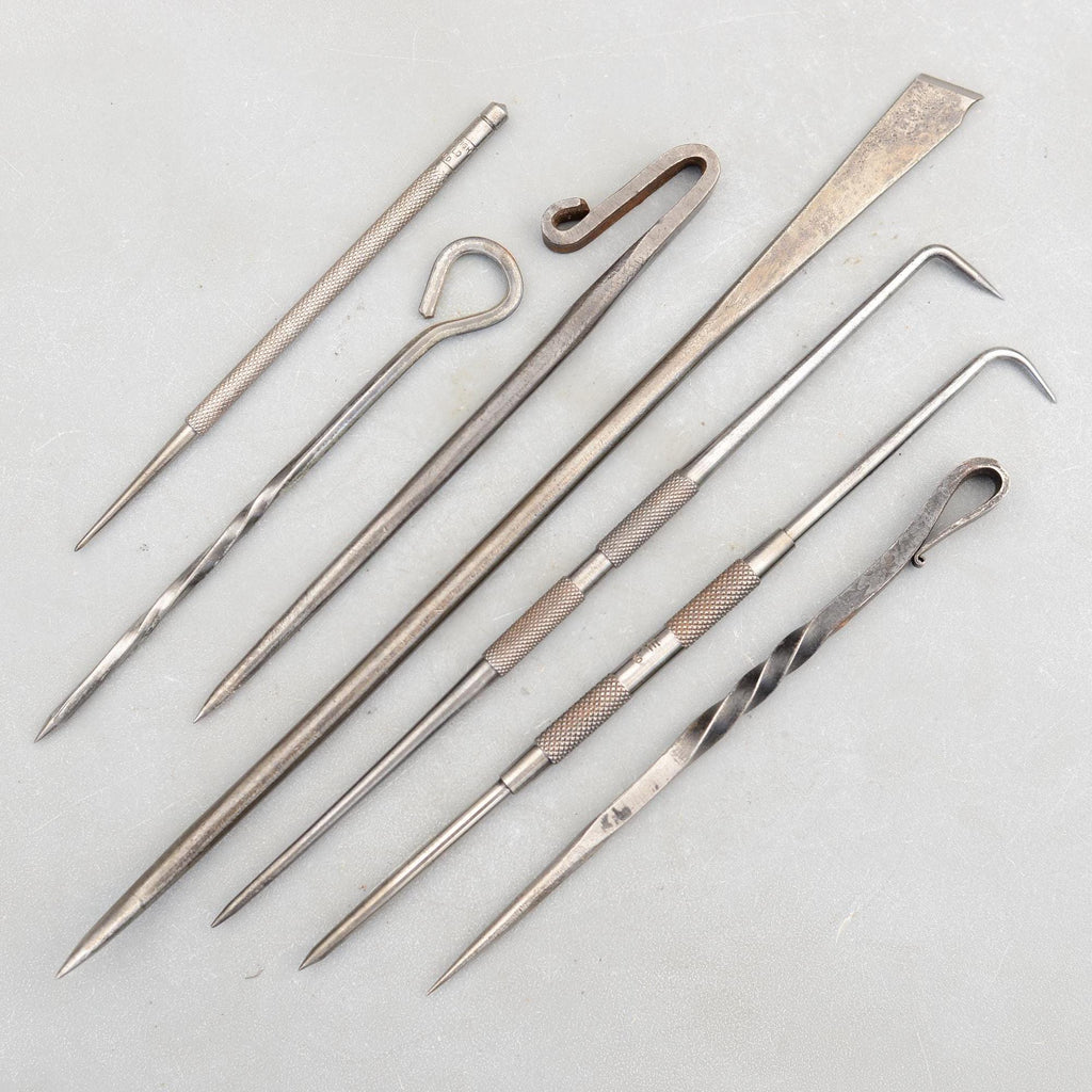 Set 7 Vintage Iron Carpenters Timber Scribe Mount Cutter Awl