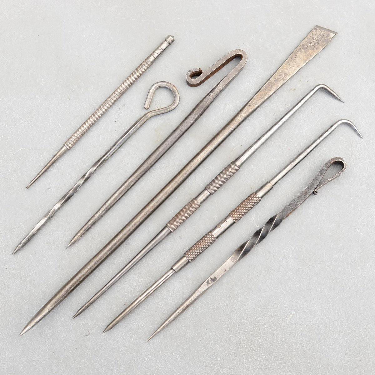 Set 7 Vintage Iron Carpenters Timber Scribe Mount Cutter Awl