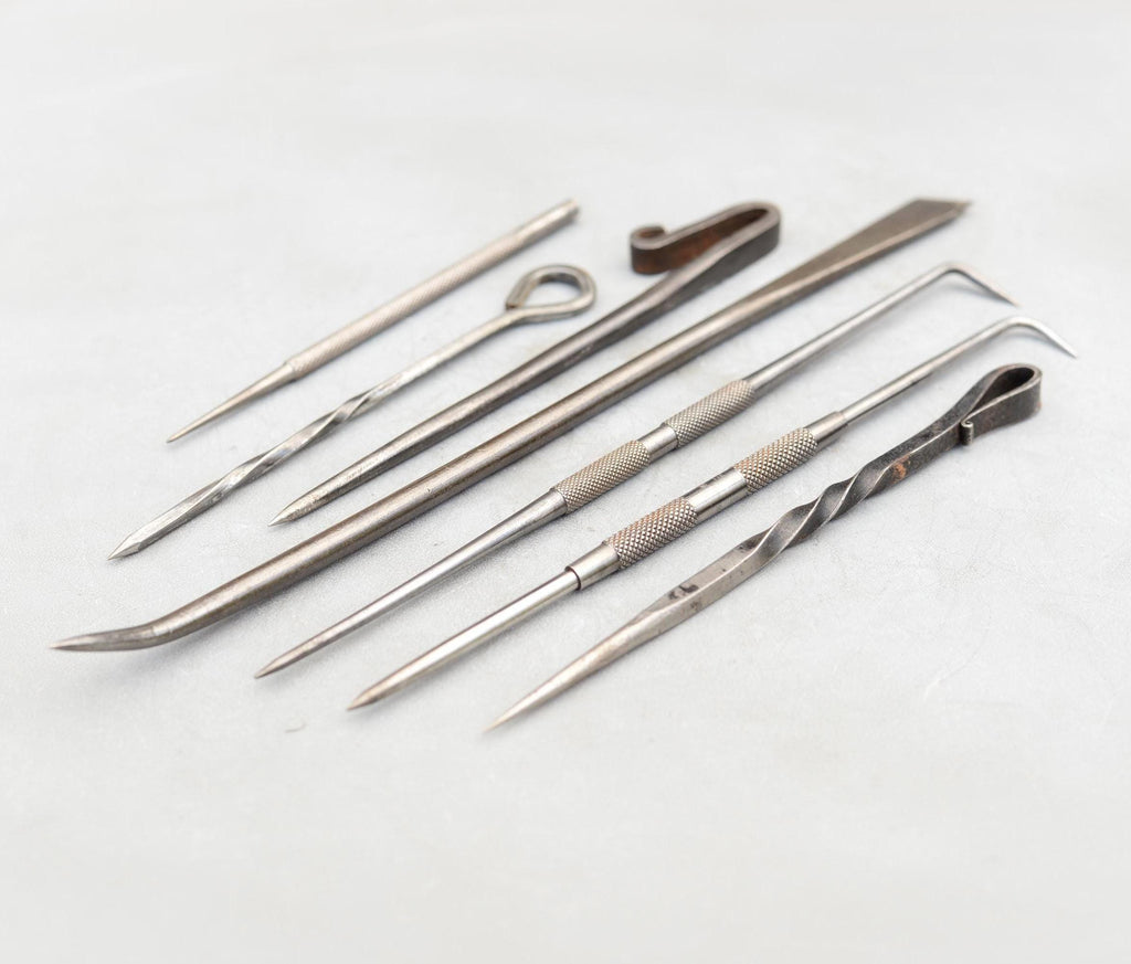 Set 7 Vintage Iron Carpenters Timber Scribe Mount Cutter Awl