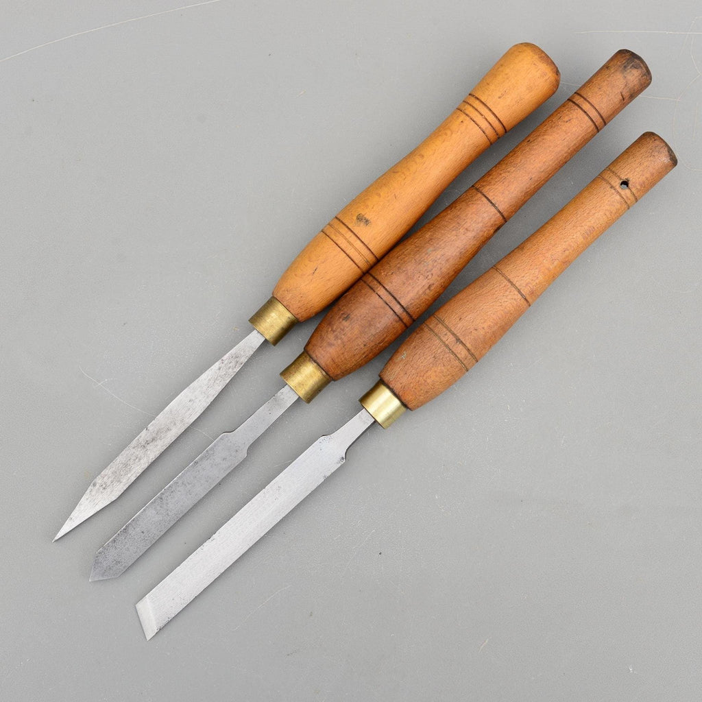 3 Vintage Mawhood I.Sorby Lathe Tools Skew Parting Woodturning Chisel Turning
