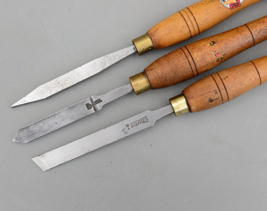 3 Vintage Mawhood I.Sorby Lathe Tools Skew Parting Woodturning Chisel Turning