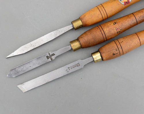 3 Vintage Mawhood I.Sorby Lathe Tools Skew Parting Woodturning Chisel Turning