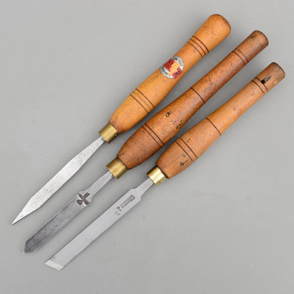 3 Vintage Mawhood I.Sorby Lathe Tools Skew Parting Woodturning Chisel Turning