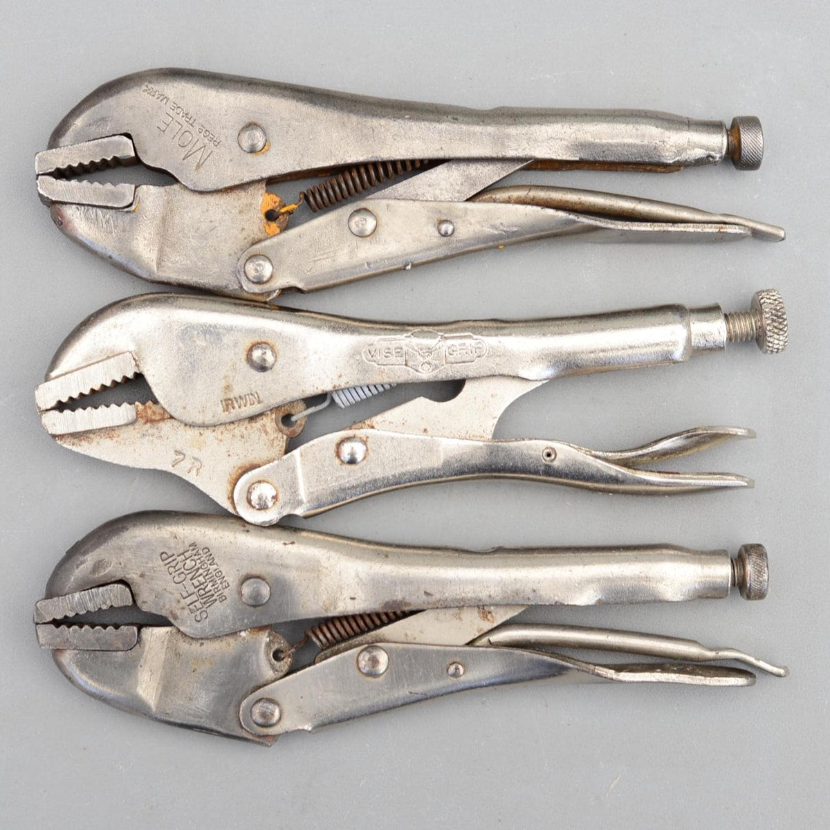 Set 3 Vintage 7'' MOLE Self Grip Welding Wrench Pliers