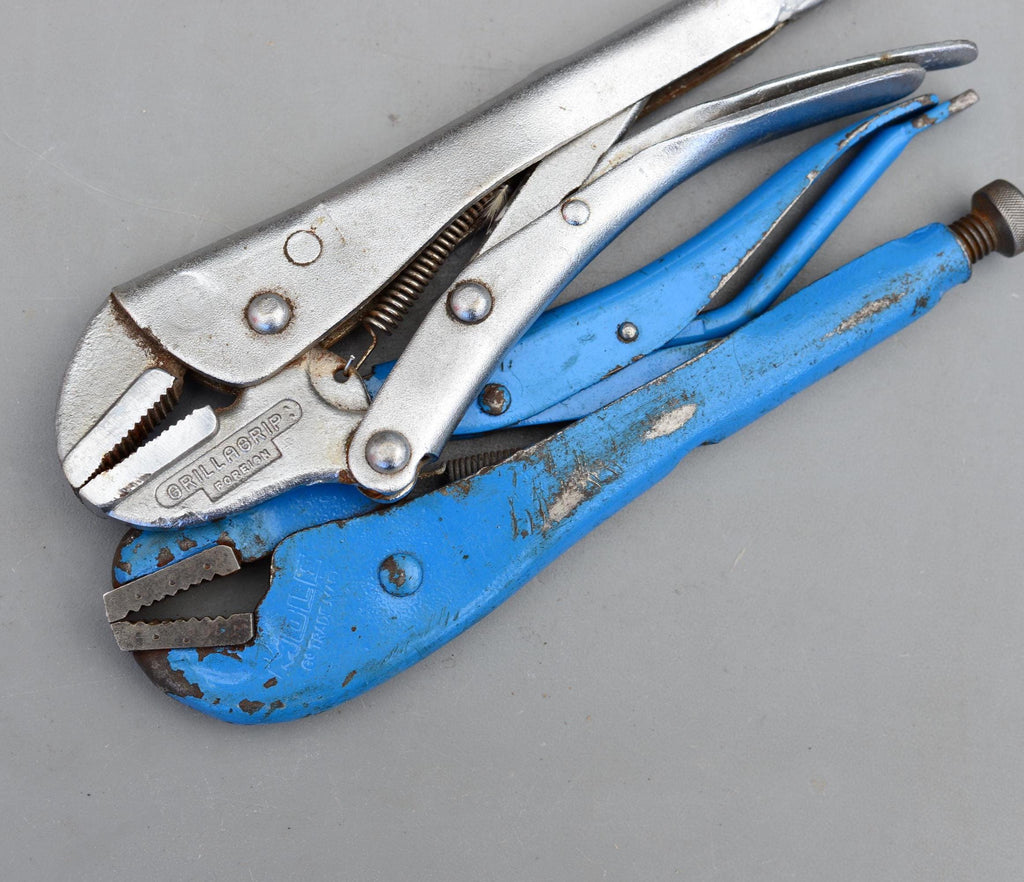 Set 2 Vintage 9'' MOLE & Grillagrip Foreign Self Grip Welding Wrench Pliers
