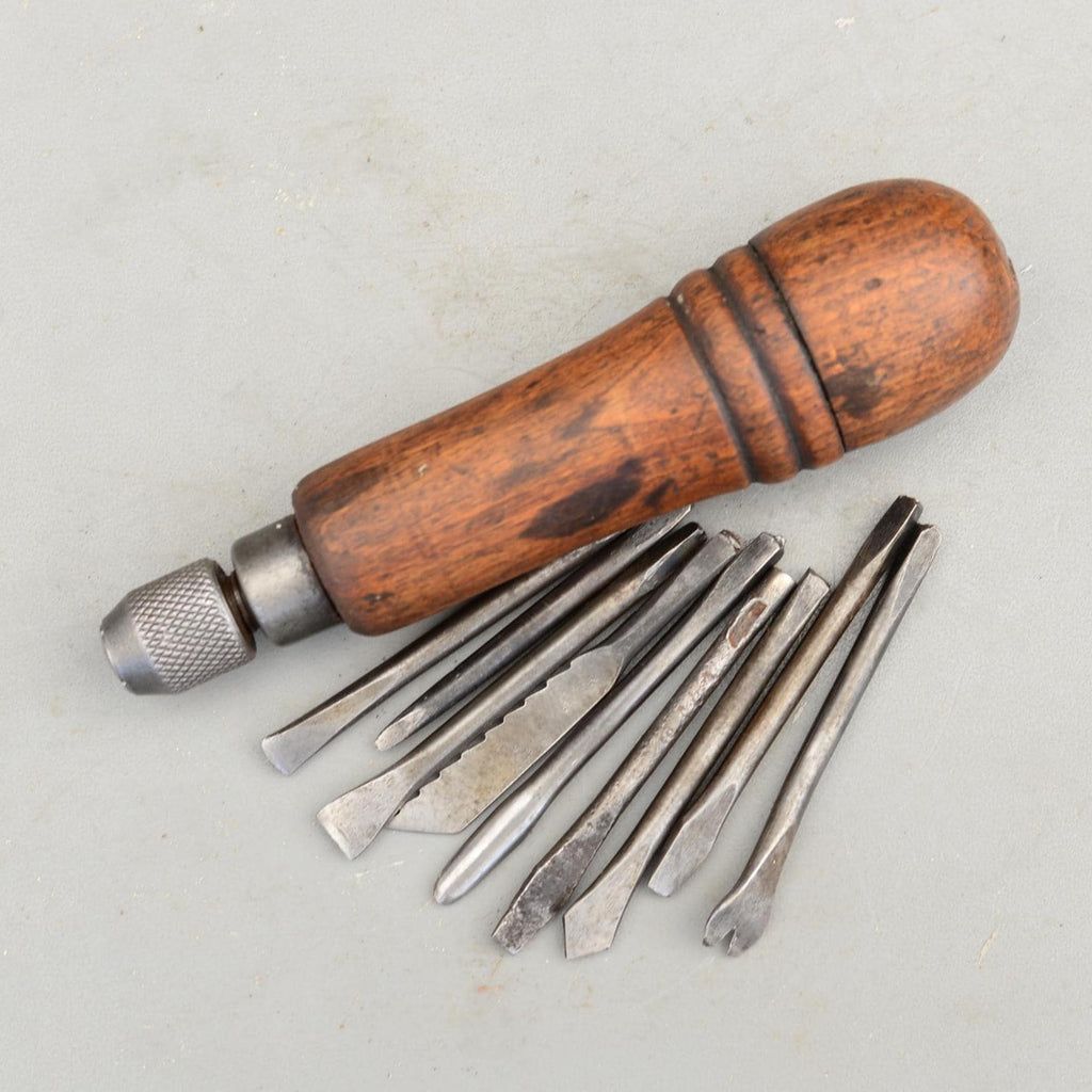 Vintage 9 in 1 Tool Set Multitool Screwdriver Gimlet 7 Bits