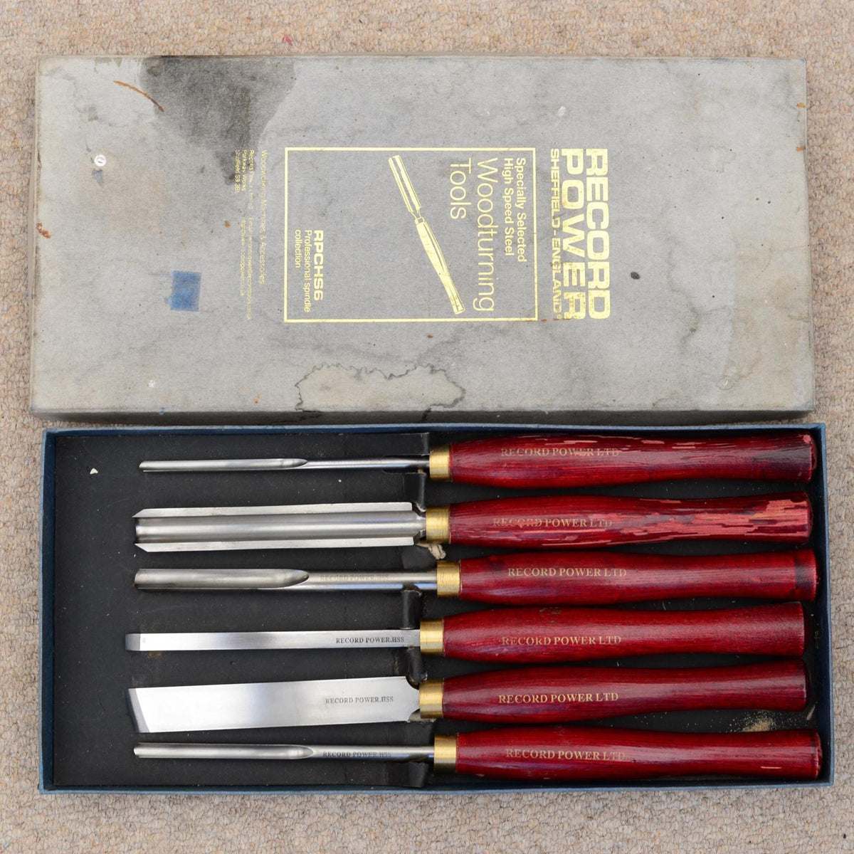 Set 6 Vintage Record Power 6 HSS Woodturning Tools Lathe Spindle Chisel Professional RPCHS6